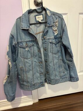 Forever 21 Light Blue Distressed Denim Jacket